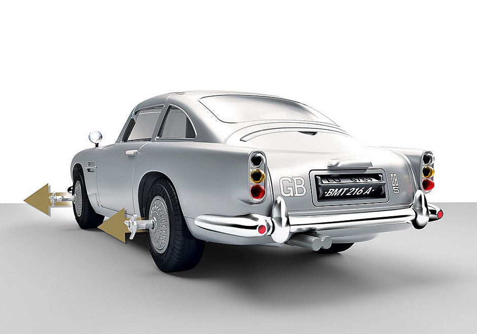 Playmobil James Bond Aston Martin DB5 set with intricate details, gadgets, and 54 pieces for thrilling playtime adventures.