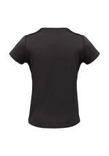 Black Ladies Deco Top in size 8 from Biz Collection, featuring pleat stitched neck detail and soft draping fabric for versatile styling.