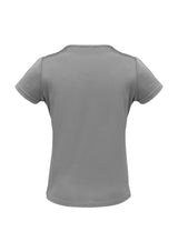 Ladies Deco Top in silver, size 22, featuring pleat stitched neck detail and soft draping fabric for comfort and style.
