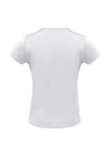 Elegant white Ladies Deco Top in size 14, featuring pleat stitched neck, soft draping fabric, and no-iron polyester design.