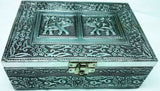 Handcrafted elephant-themed jewellery box, perfect for storing trinkets, measuring 7x5x2.5 cm, symbolizes luck and wisdom.