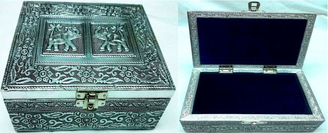 Handcrafted elephant jewellery box from Rajasthan, perfect for storing treasured trinkets and adding whimsical decor.