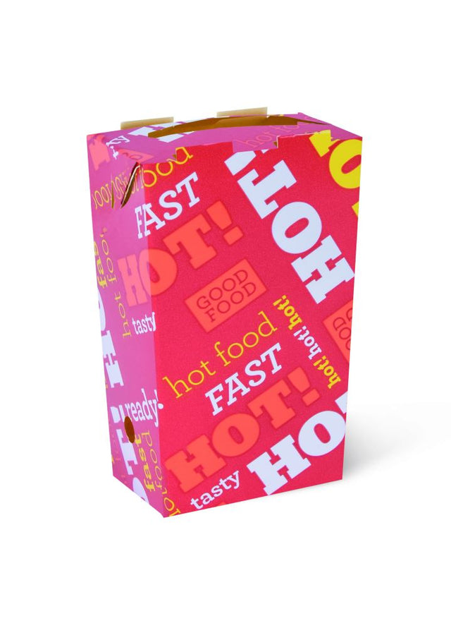 Large cardboard chip cartons for French fries, pack of 50, designed with grease resistance and steam holes for crispy snacks.