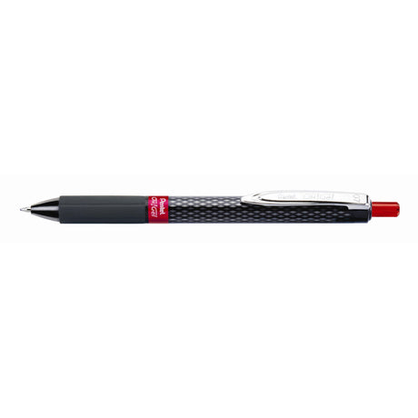 Pack of 12 Pentel Oh Gel Roller Pens in red, featuring 0.7mm fine point, ergonomic grip, and elegant foil design.