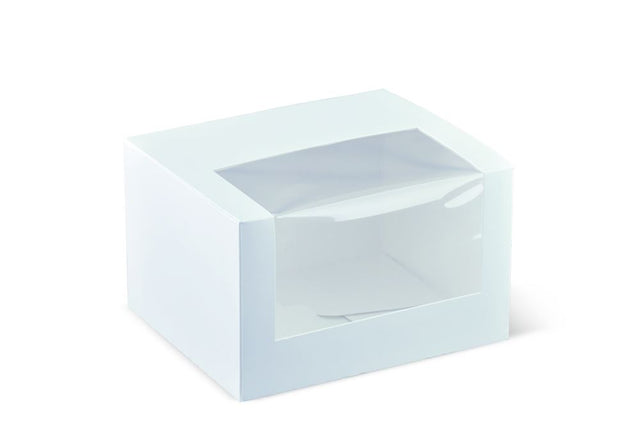 Elegant 5-inch cake boxes with a large window, perfect for showcasing pastries and protecting baked goods. Pack of 100 units.