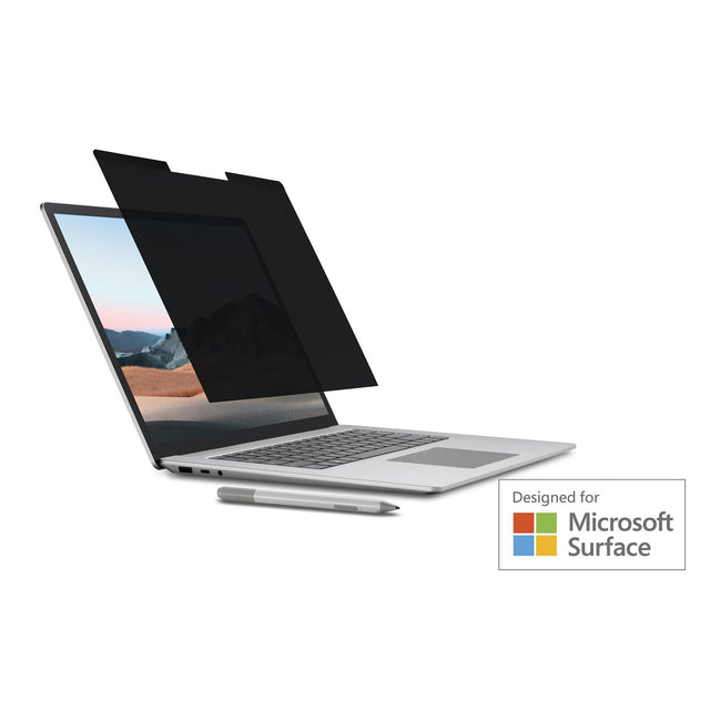 Kensington Privacy Screen for Surface Laptop 15, features dual finishes, blue light reduction, and easy magnetic attachment.