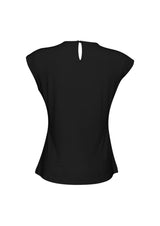 Ladies Mia Pleat Knit Top in black, size 20, featuring a unique pleat detail for style with comfort in a soft jersey blend.