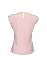 Blush pink Ladies Mia Pleat Knit Top, Size 12, featuring unique pleat detail and comfortable jersey knit fabric.