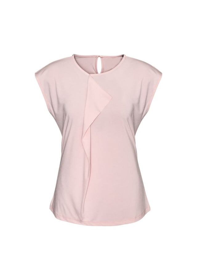 Ladies Mia Pleat Knit Top in Blush Pink, Size 8, featuring a soft jersey knit and elegant pleat design for versatile styling.