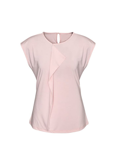 Blush pink Ladies Mia Pleat Knit Top, Size 20, features a stylish pleat detail and is made from soft, flattering fabric.