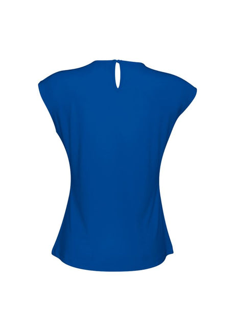 Electric Blue pleat knit top in Size 24, featuring soft jersey fabric and a flattering design, ideal for work or casual wear.