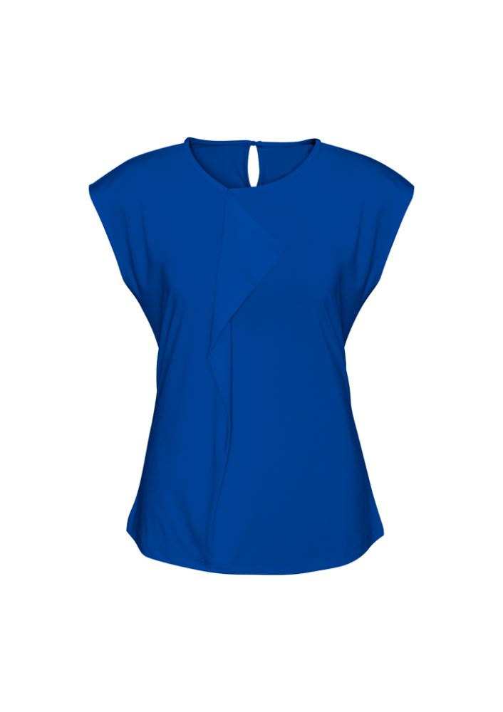 Ladies Mia Pleat Knit Top in Electric Blue, Size 8, featuring a soft jersey knit and stylish pleat detail for professional wear.