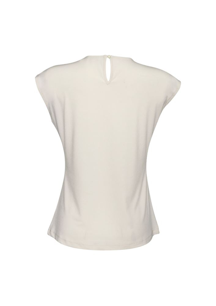 Ivory pleat knit top for ladies, size 24, featuring soft fabric and feminine details, perfect for various occasions.