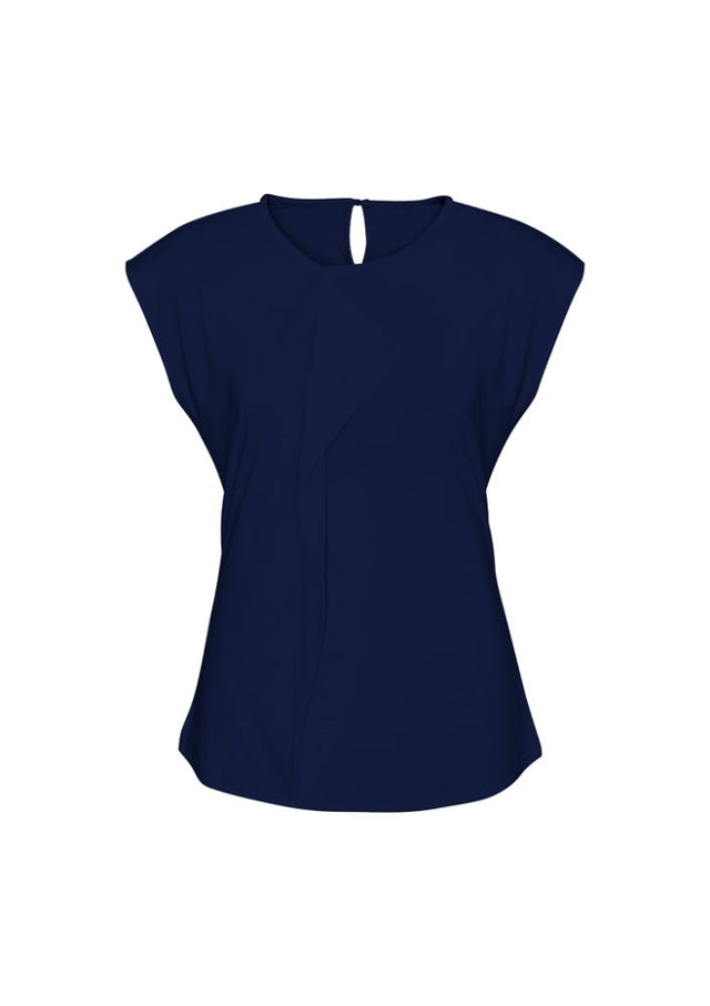 Midnight blue Ladies Mia Pleat Knit Top, size 12, featuring elegant pleat detail for modern style and comfort.