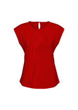 Ladies Mia Pleat Knit Top in Red, Size 12; elegant pleat detail, soft jersey fabric, perfect for office and casual wear.