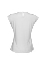 Elegant silver mist pleat knit top for women, size 14, offering comfort and style for business and casual occasions.