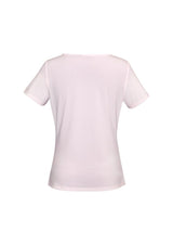 Elegant blush pink Ladies Ava Drape Knit Top from Biz Collection with a soft draped neckline for versatile styling.