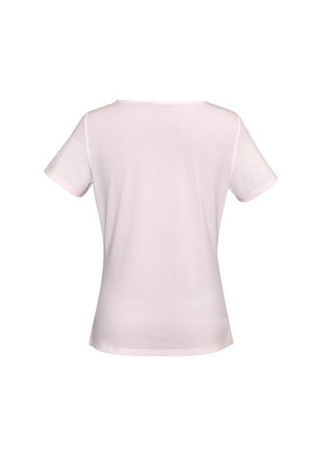 Elegant blush pink Ladies Ava Drape Knit Top from Biz Collection with a soft draped neckline for versatile styling.