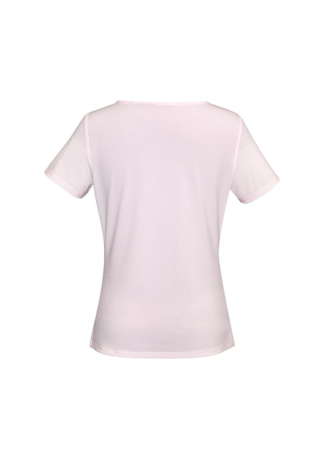 Elegant blush pink Ladies Ava Drape Knit Top from Biz Collection with a soft draped neckline for versatile styling.