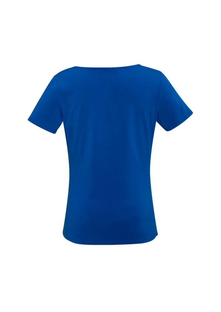 Electric blue Ladies Ava Drape Knit Top in size 20, featuring a soft draped neckline for a stylish, professional look.