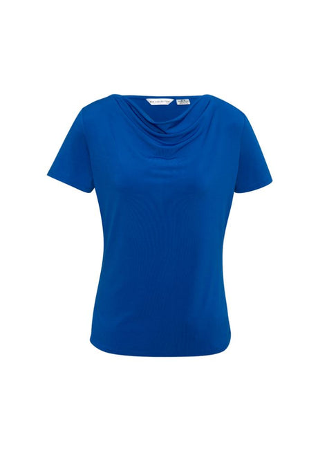 Electric Blue Ladies Ava Drape Knit Top, Size 12, featuring a draped neckline for versatile styling.