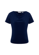 Ladies Ava Drape Knit Top in midnight blue, size 14, featuring a soft jersey fabric with a gracefully draped neckline.