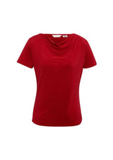Vibrant red Ladies Ava Drape Knit Top in size 18, featuring a soft draping neckline for elegant, versatile styling.