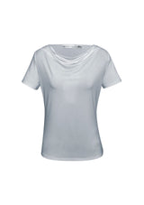Ladies Ava Drape Knit Top in Silver Mist, size 18, featuring a soft draped neckline and luxurious jersey knit fabric.
