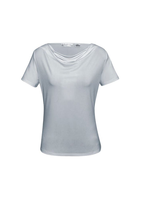 Ladies Ava Drape Knit Top in Silver Mist, Size 14, featuring elegant drape and soft neckline for versatile styling.