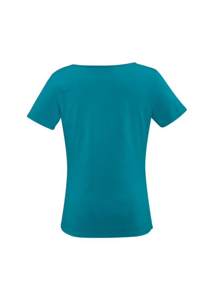 Teal Ladies Ava Drape Knit Top in Size 20, featuring a softly draped neckline and luxurious jersey blend for versatile styling.