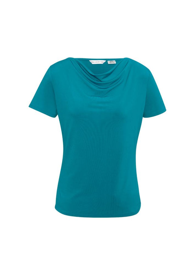 Teal Ladies Ava Drape Knit Top in size 14, featuring a softly draped neckline and luxurious jersey knit for comfort and style.