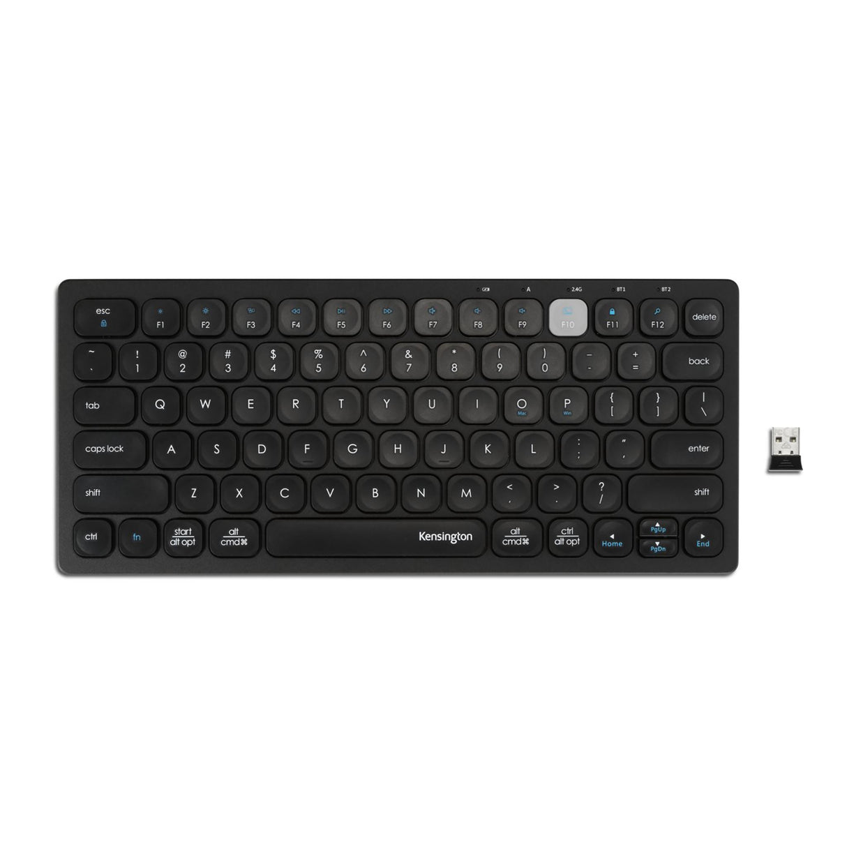 Kensington Multi-Device Dual Wireless Keyboard in black, connecting up to 3 devices with low-profile keys for quiet, efficient typing.