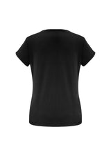 Elegant black short sleeve top for ladies, size 24, featuring a pleat fold v-neck and soft, flowing fabric.