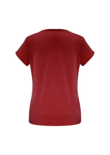 Ladies Lana Short Sleeve Top in Cherry, Size 26, featuring pleat fold v-neck and soft, comfortable fabric for versatile styling.