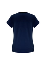 Elegant Ladies Lana Short Sleeve Top in Ink, size 18, featuring pleat fold v-neck and a soft, flowing silhouette.