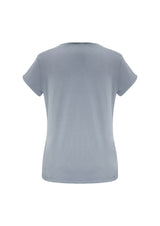Ladies Lana Short Sleeve Top in Silver, Size 12, featuring stylish pleat fold v-neck and soft jersey knit fabric.