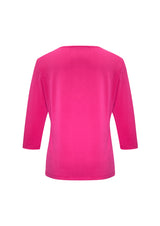 Ladies Lana 3/4 Sleeve Top in vibrant fuchsia, size 24, featuring pleat fold v-neck and soft jersey knit fabric.