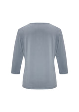 Ladies Lana 3/4 Sleeve Top in silver, Size 10, featuring a pleat fold v-neck and soft, flowing fabric for versatile elegance.