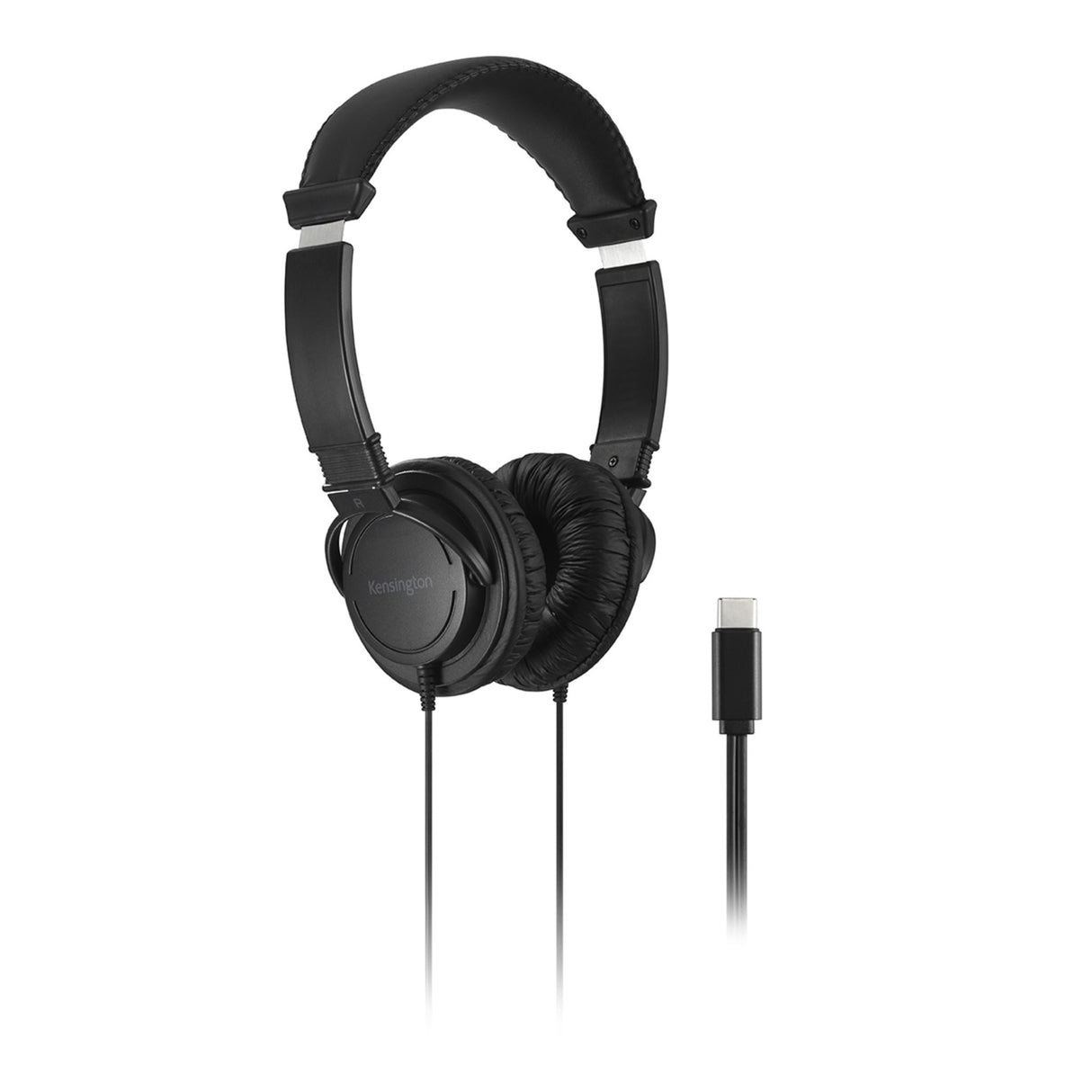 Kensington Hi-Fi USB-C Headphones with adjustable headband, 40mm drivers, and safe listening limit for comfort and sound quality.