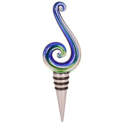 Elegant glass Koru bottle stopper for wine preservation, featuring a symbolic Koru design, ideal for home bars and gifts.