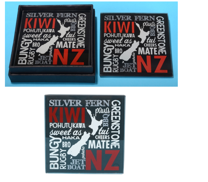 Kiwiana Glass Coaster Set of 4 - NZ Map