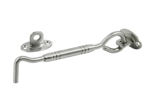 Brushed stainless steel 200mm cabin hook for secure doors and windows, combining durability with modern aesthetics.