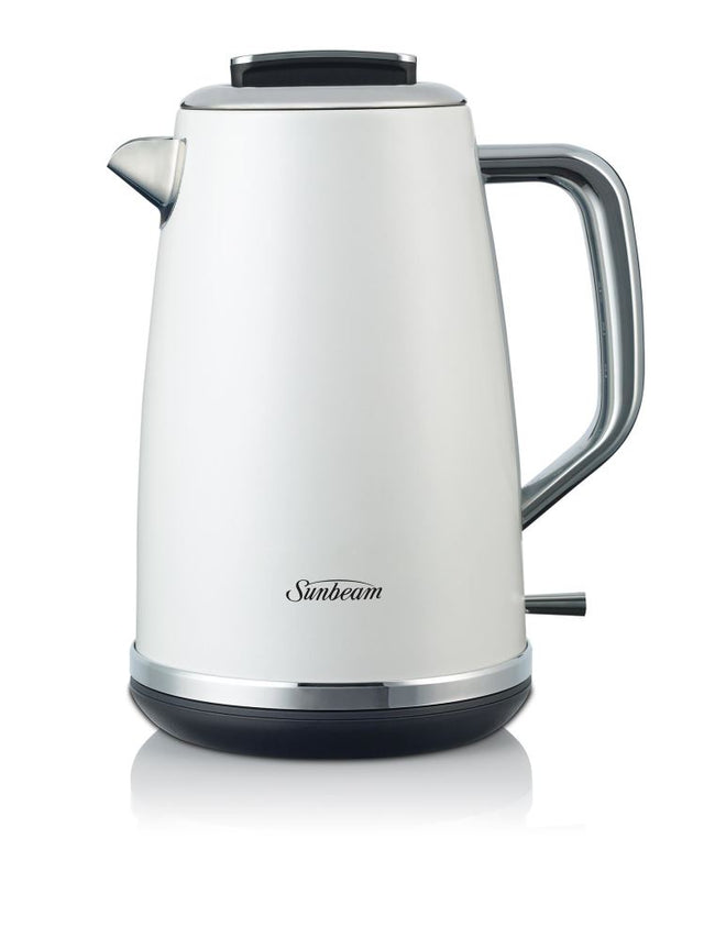 Gallerie Satin Metallic Kettle in White Sky, 1.7L, 2200W quick boiling, 360° base, stylish kitchen essential by Sunbeam.