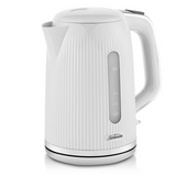 Sleek white 1.7L Sunbeam Brightside kettle with fast boiling, safety features, and a stylish design for any kitchen.