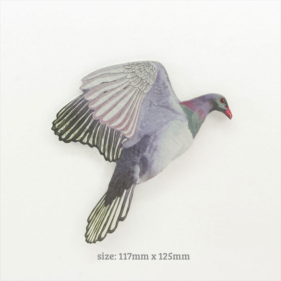 Stunning Printed ACM Birds Set featuring five Kereru, vibrant colors on brushed silver, perfect for versatile decor.