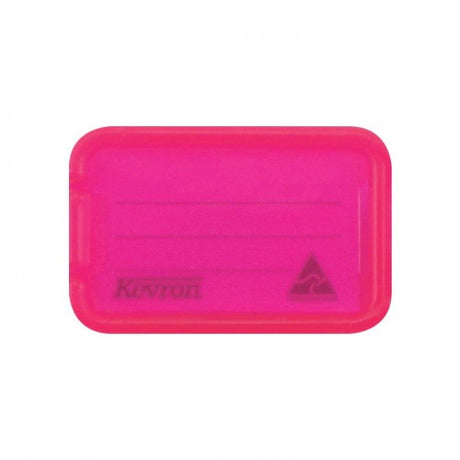 Vibrant hot pink key tag holder with customizable label for stylish key organization and easy identification.