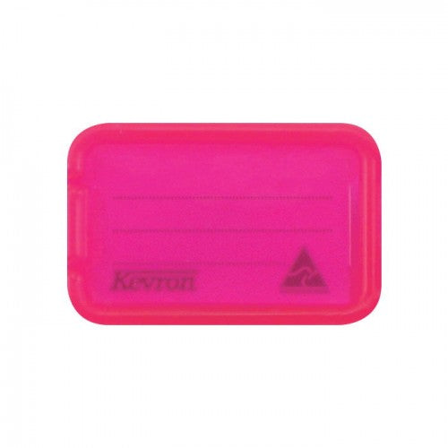 Vibrant hot pink key tag holder with customizable label for stylish key organization and easy identification.