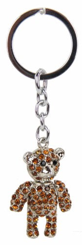 Teddy bear keyring with sparkling crystals, measuring 3cm x 1.5cm x 4.3cm, perfect for keys or bags.