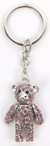Adorable 4.3cm teddy bear keyring adorned with sparkling crystals, perfect for keys or bags, combining cuteness and elegance.