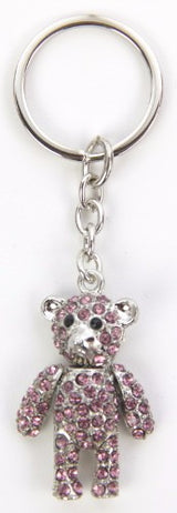 Adorable 4.3cm teddy bear keyring adorned with sparkling crystals, perfect for keys or bags, combining cuteness and elegance.